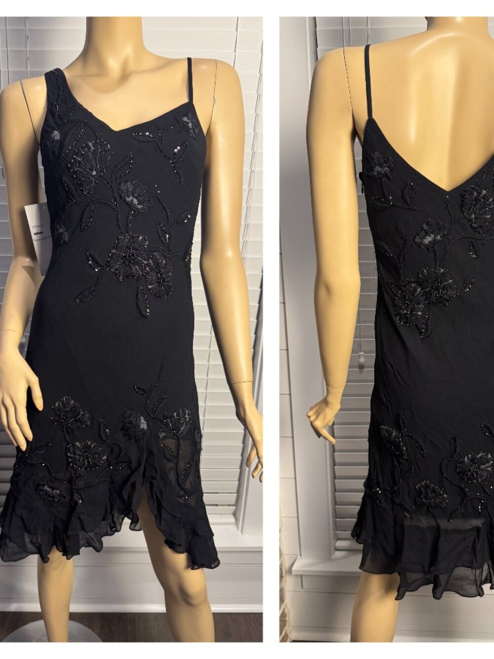 Sue Wong Dress Silk Hand Beaded Sequins Evening Gown Black prom sz 6 Short New Z